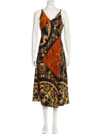 Pre-owned Marine Serre Silk Long Dress In Black