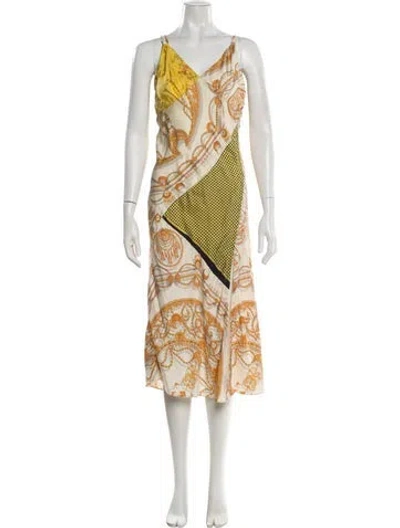 Pre-owned Marine Serre Silk Long Dress In Yellow