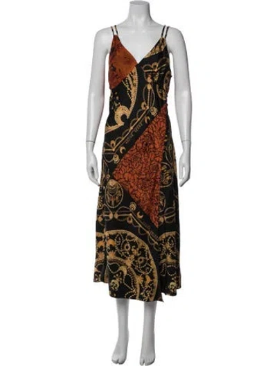 Pre-owned Marine Serre Silk Midi Length Dress In Black