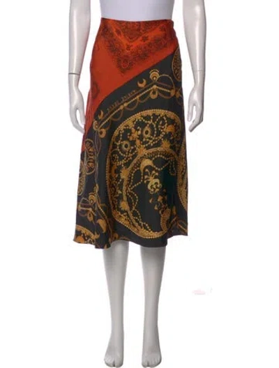Pre-owned Marine Serre Silk Midi Length Skirt In Black