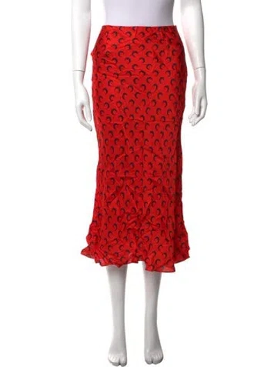 Pre-owned Marine Serre Silk Midi Length Skirt W/ Tags In Red