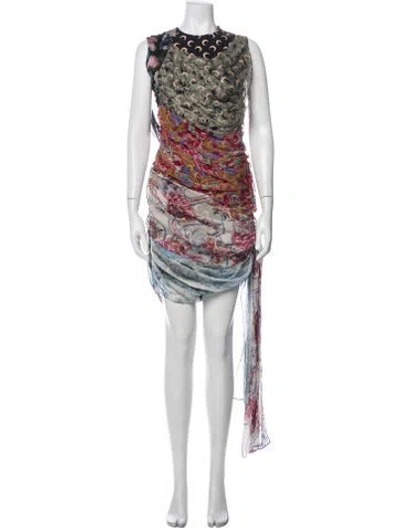 Pre-owned Marine Serre Silk Mini Dress W/ Tags In Black/grey/red