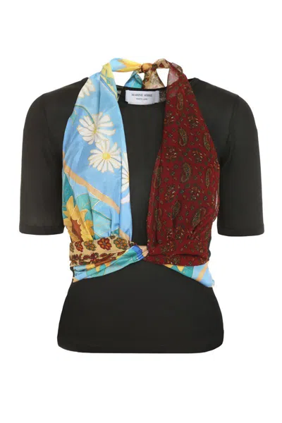 Marine Serre Silk Scarf Detail Knitted Top In Multi