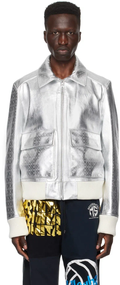 Marine Serre Silver Boxy Leather Jacket In Mt10 Silver