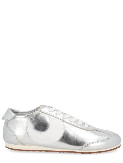 Marine Serre Metallic Silver Leather Sneakers With Crescent Accent