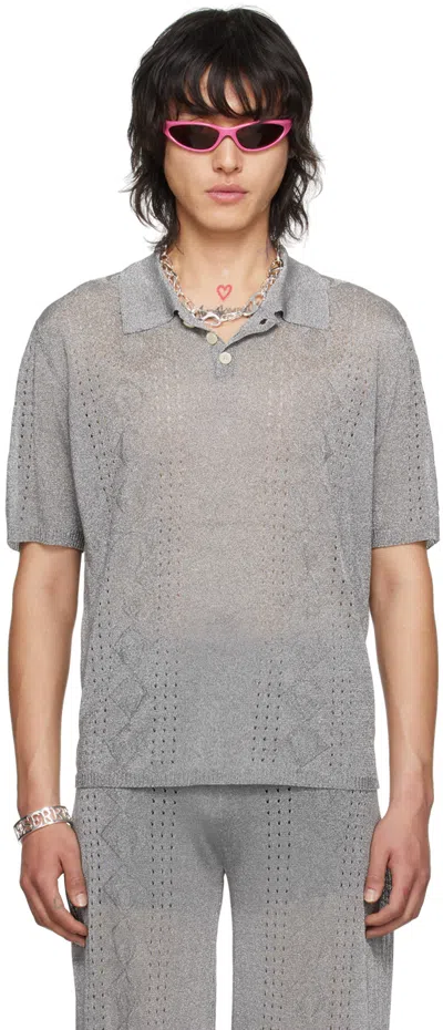 Marine Serre Silver Metallic Polo In Mt10 Silver