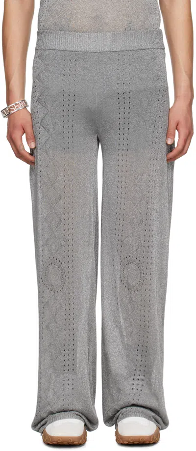 Marine Serre Silver Pointelle Trousers In Mt10 Silver
