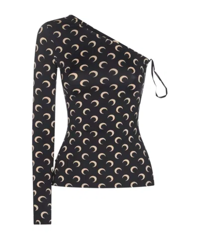 Marine Serre Single-sleeve Blouse In Black