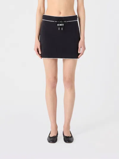 Marine Serre Fitted Black Mini Skirt With Drawstring Waist