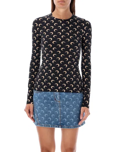 Marine Serre Sleek Moon Print Slim Fit Top - Size S In Black