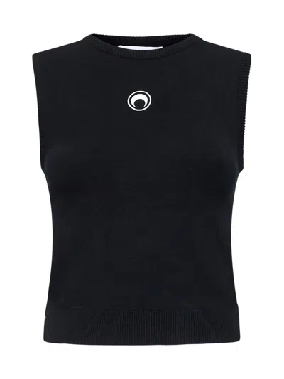 Marine Serre Sleeveless Ribbed Knit Top In Black