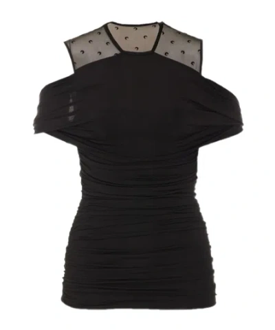 Marine Serre Ruched Cold-shoulder Top In Black