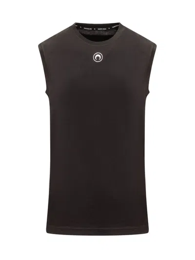 Marine Serre Logo Organic Cotton Jersey Tank Top In Black