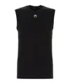 Marine Serre Black Crewneck Sleeveless Top With Logo Embroidery On The Front And Logo Patch On The R In Black