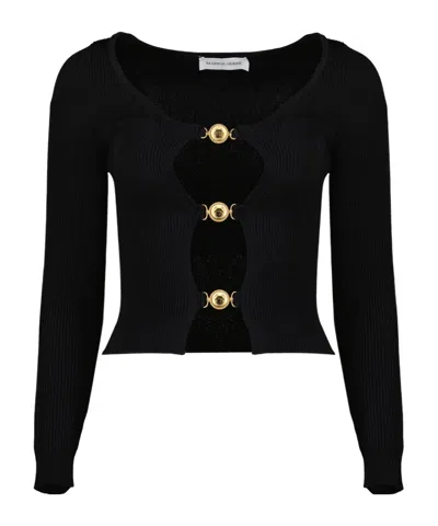 Marine Serre Slim-fit Short Openwork Cardigan In Black