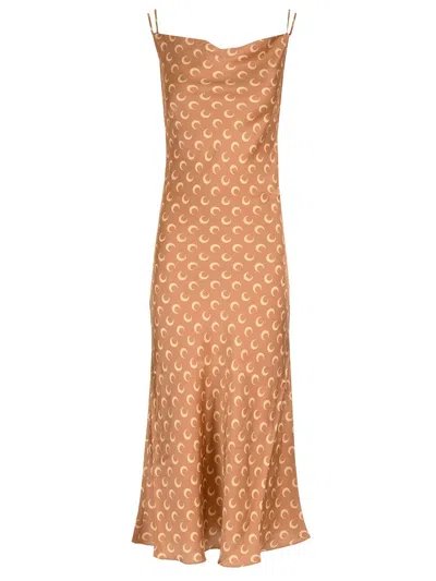 Marine Serre Maxikleid Mit Sichelmond-print In Brown