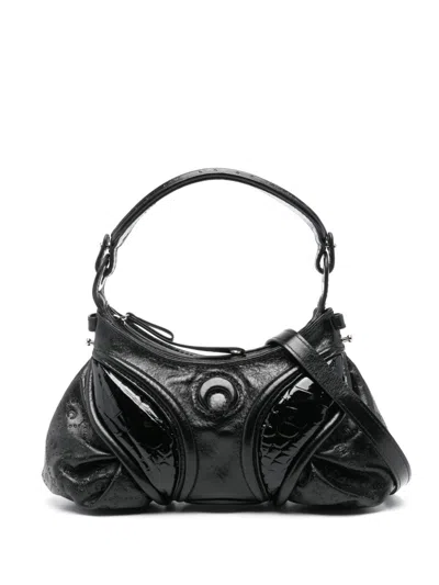 Marine Serre Small Futura Leather Shoulder Bag In 黑色