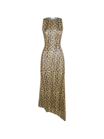 Marine Serre Snake-print Asymmetric Dress In Brown