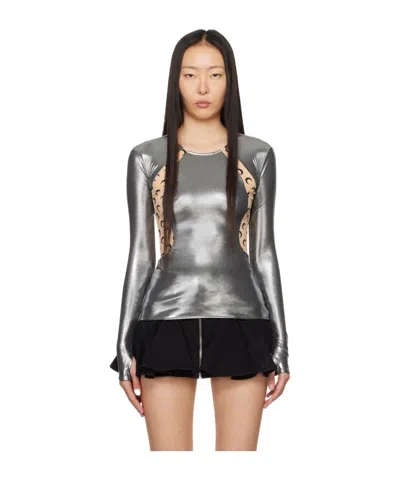 Marine Serre Spliced Long-sleeved T-shirt In Black