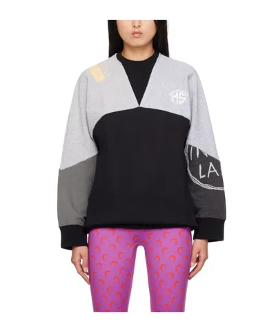 Marine Serre Splicing Design Round-neck Sweater In Black