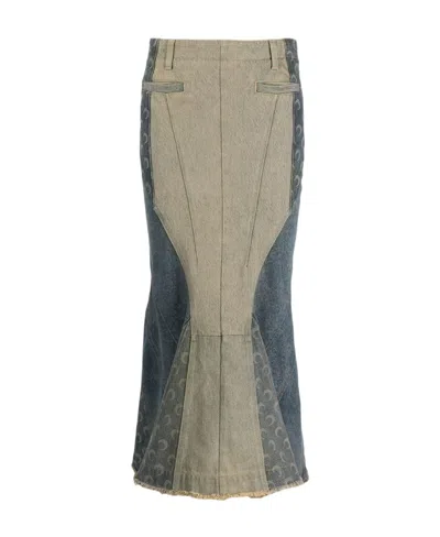 MARINE SERRE SPLICING DETAILS DENIM SKIRT