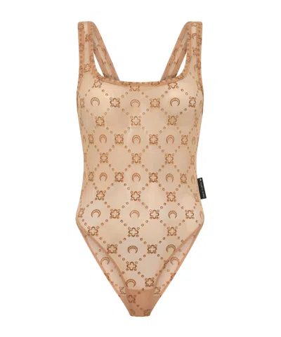Marine Serre Square Neck Bodysuit In Moonstone Gray