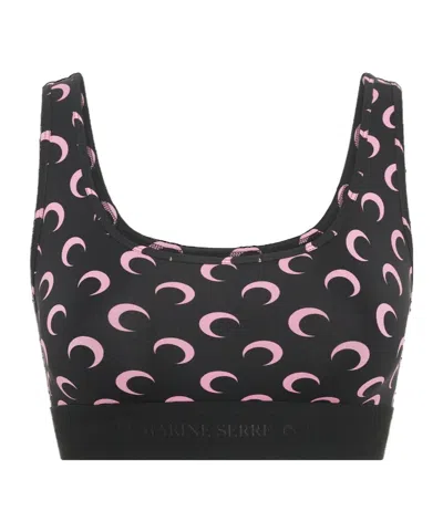 Marine Serre Square Shoulder Strap Bra Top In Black