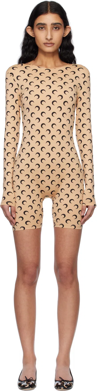 Marine Serre Ssense Exclusive Beige Recycled Moon Jersey Short Catsuit In Ta10 Tan