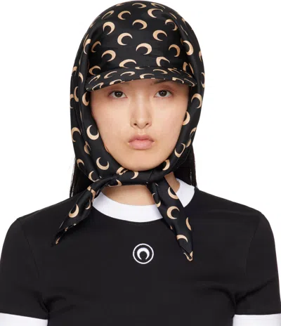 Marine Serre Ssense Exclusive Black & Beige Regenerated Silk Veiled Cap