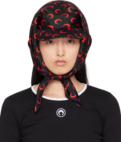 Marine Serre Ssense Exclusive Black & Red Regenerated Silk Veiled Cap