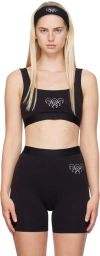 MARINE SERRE SSENSE EXCLUSIVE BLACK EMBROIDERED LOGO SPORT BRA