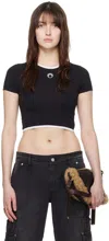 Marine Serre Women Black Cropped Crewneck T-shirt With Logo Embroidery On The Front In Cotton Woman In 00 Black
