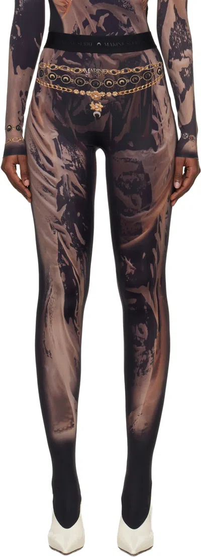 Marine Serre Ssense Exclusive Black Wet Nuisette Printed Jersey Leggings In Brown