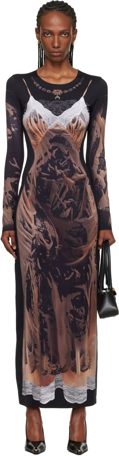 Marine Serre Ssense Exclusive Black Wet Nuisette Printed Jersey Ls Maxi Dress