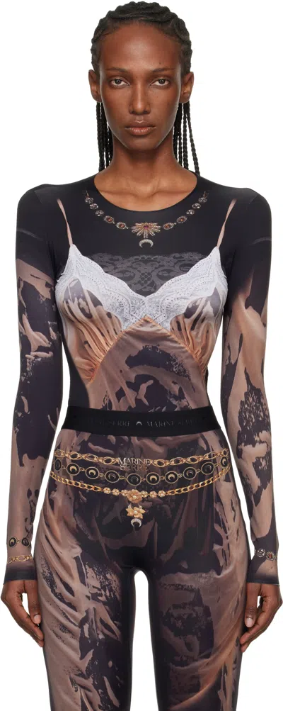 Marine Serre Ssense Exclusive Black Wet Nuisette Printed Jersey Ls T-shirt