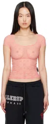 Marine Serre Ssense Exclusive Pink Recycled Flock Open Neck T-shirt In Pk20 Flamingo Pink