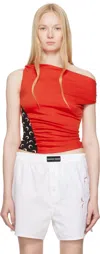Marine Serre Ssense Exclusive Red Soft Jersey Draped Top