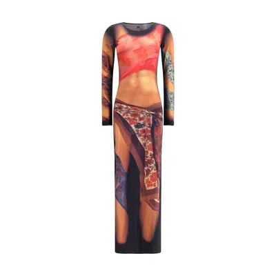 Marine Serre Long Dress "statues" In Multicolor