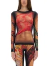 Marine Serre Multicolor Top With Draped Details And All-over Graphic Print In Tech Fabric Woman