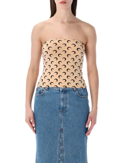 Marine Serre Beige Recycled Moon Jersey Second Skin Tube Top In Multi