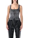 Marine Serre Moon Laser Grey Washed Denim Bustier Top In Gray