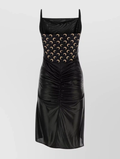 Marine Serre Strappy Dress With Asymmetric Hem And Metallic Accents In Black