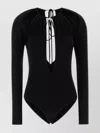 Marine Serre Stretch Viscose Bodysuit Keyhole Detail In Black