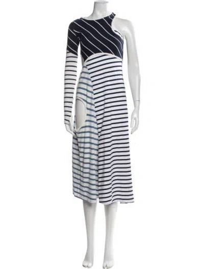 Pre-owned Marine Serre Striped Midi Length Dress In Blue