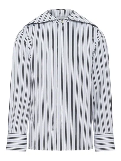 Marine Serre Striped Poplin Shirt In Blue