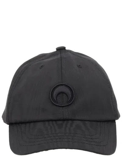 MARINE SERRE STRUCTURED BLACK BASEBALL CAP WITH ADJUSTABLE STRAP