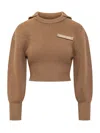 Marine Serre Half Cardigan Knit Sailor Sweater In Camel