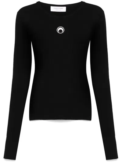 Marine Serre Logo Embroidered Long-sleeve Top In Black