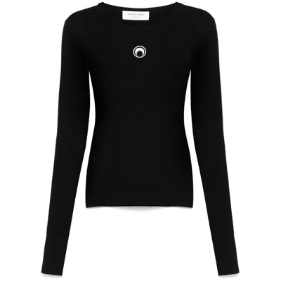Marine Serre Turtleneck Sweater With Moon Logo And Rhinestones In Black