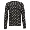 Marine Serre Black Crewneck Top With All-over Moon Print In Tech Fabric Stretch Woman In Black